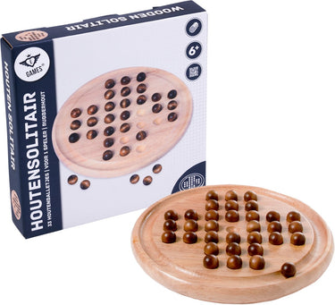 Engelhart solitair houten spel – rubberhout met 33 houten balletjes – diameter 23 cm – klassiek strategisch bordspel –