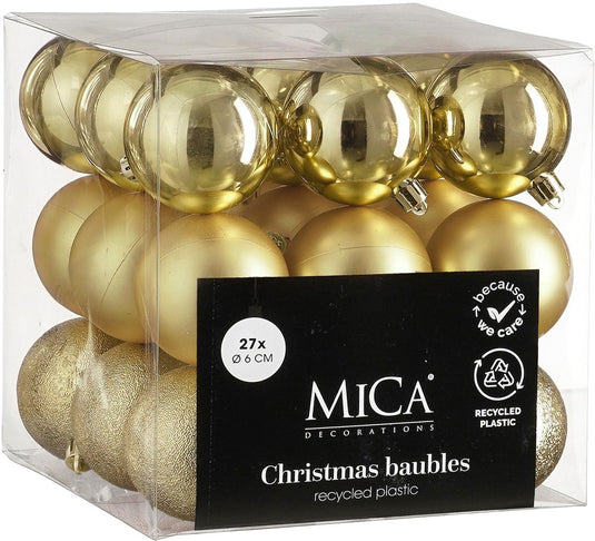Mica decorations kerstballen set - 27 stuks - ø6 cm - onbreekbaar - goud