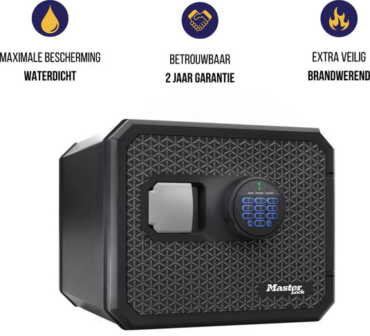 Masterlock water en brandwerende kluis - cijferslot - brandkast - elektronische kluis - 34.8 x 41.7 x 41.8 cm - fpw082ftcml