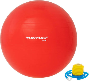 Tunturi anti burst fitness bal met pomp - yoga bal 65 cm - pilates bal - zwangerschapsbal – 220 kg gebruikersgewicht - incl trainingsapp – rood