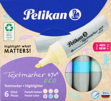 Pelikan tekstmarker 490 - eco pastel - assorti - 6 stuks