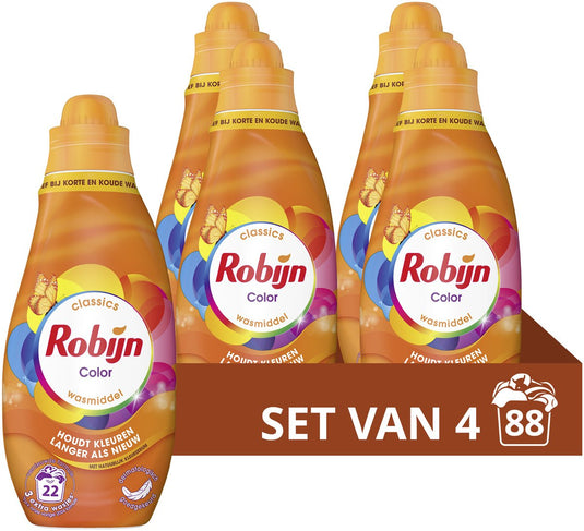 Robijn - vloeibaar wasmiddel - klein krachtig - color - 4 flessen - 88 wasbeurten - voordeelverpakking