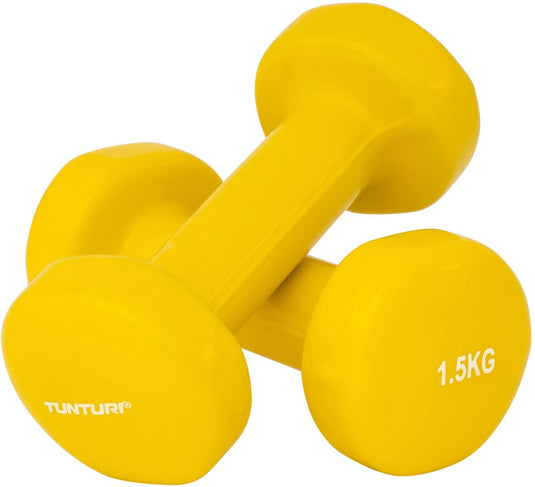 Tunturi dumbbell set - 2 x 1,5 kg - vinyl - geel - incl. gratis fitness app