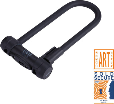 Bbb cycling art 3 fietsslot met houder - sold secure gold certificering - beugelslot geschikt voor elektrische fiets, stadsfiets, racefiets - zwart - 29,5 x 14,1 cm - secure u bbl-78