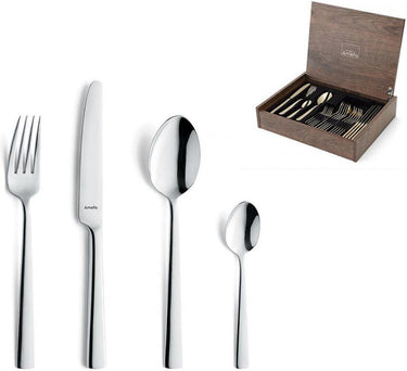 Amefa moderno - bestekset met houten kist - 24 delig voor 6 personen - zilver - rvs - vaatwasmachinebestendig