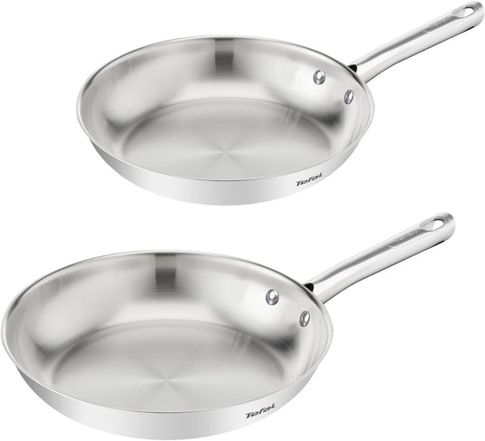 Tefal duetto on b866s234 – set van 2 braadpannen – pannenset 24 28 cm – knapperig bakresultaat – premium roestvrij staal – inductiegeschikt – geklonken handgrepen – koekenpannen