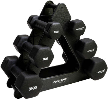 Tunturi gewichten - halterset - dumbbell set - neopreen dummbbells - 1 t m 3kg - 3 paar - incl. gratis fitness app