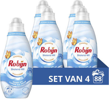 Robijn - vloeibaar wasmiddel - klein krachtig - stralend wit -4 flessen -88 wasbeurten - vooordeelverpakking