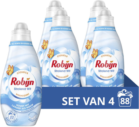 Robijn - vloeibaar wasmiddel - klein krachtig - stralend wit -4 flessen -88 wasbeurten - vooordeelverpakking