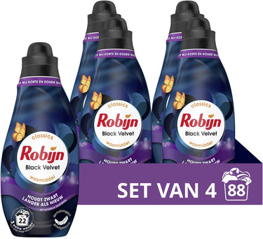 Robijn - vloeibaar wasmiddel - klein krachtig - black velvet - 4 flessen - 88 wasbeurten - voordeelverpakking