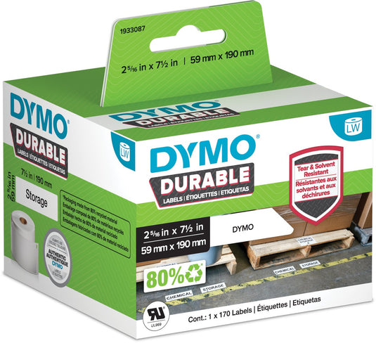 Dymo originele duurzame labelwriter labels | 59 mm x 190 mm | witte poly | 170 grote zelfklevende etiketten | stevige labels voor de labelwriter labelprinters