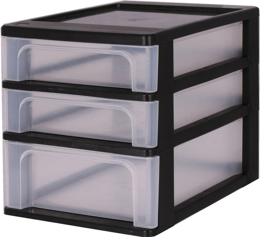Iris organizer chest ladesysteem a4 - 2 kleine lades en 1 middelgrote lade - 2 x 4l en 1 x 7l - kunststof - zwart transparant
