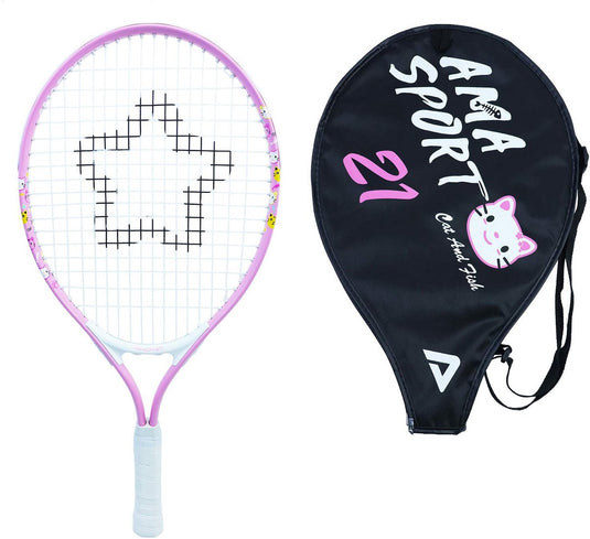 Ama sport kinder tennisracket kat roze 21 inch – lichtgewicht junior racket met tas – ideaal voor beginners –
