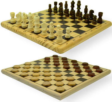 Hot games schaak-dam-set hout bedrukt 29x29 cm.