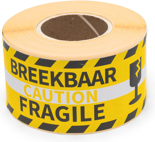 Raadhuis gevaaretiketten - fragile - geel zwart - 250 stuks - sticker waarschuwing - rd-313000