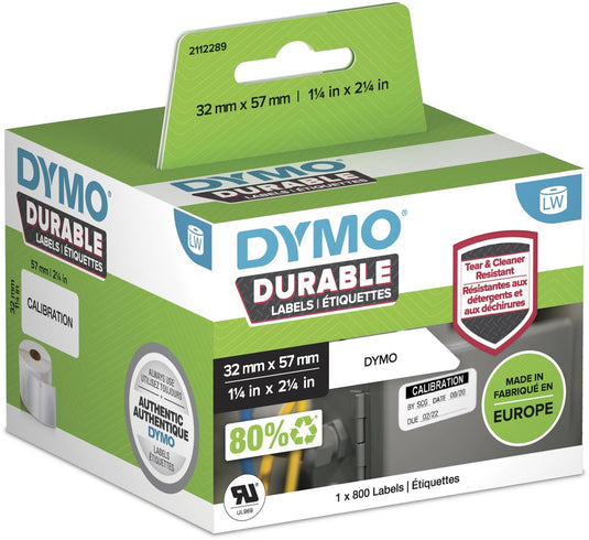 Dymo originele duurzame labelwriter labels | 57 mm x 32 mm | witte poly | 800 zelfklevende etiketten | stevige labels voor de labelwriter labelprinters