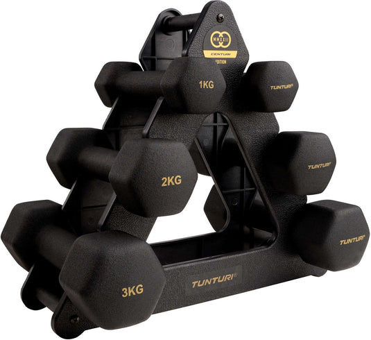 Tunturi gewichten centuri - halterset - dumbbell set - neopreen dummbbells - 1 t m 3kg - 3 paar - incl. gratis fitness app
