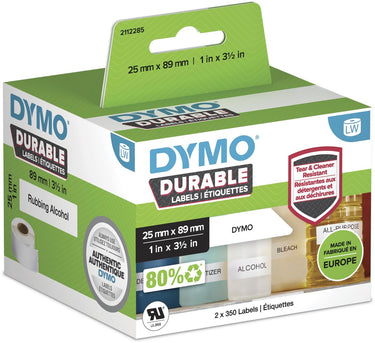 Dymo originele duurzame labelwriter labels | 25 mm x 89 mm | witte poly | 2 rollen met elk 350 labels (700 zelfklevende etiketten) | stevige labels voor de labelwriter labelprinters
