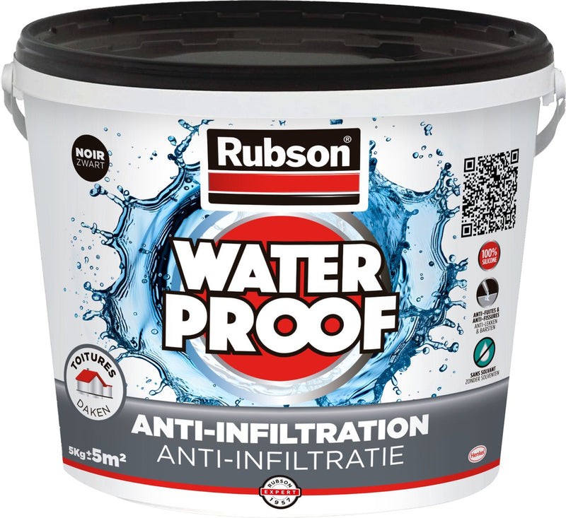 Load image into Gallery viewer, Rubson anti - infiltratie zwart 5kg | daken, funderingen en ingegraven materialen coating | silicone technologie gebaseerd voor maximale elasticiteit | duurzame coating en uv-bestendig | langdurige bescherming tegen vocht.
