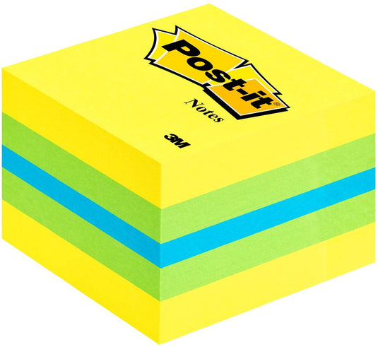 Post-it ® notes, mini kubus, neon geel, groen, blauw, 51 x 51 mm, 400 blaadjes kubus