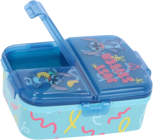 Stor stitch kinderlunchbox – broodtrommel met 4 vakken voor kinderen vanaf 4 jaar - vaatwasserbestendig bpa-vrij - blauw