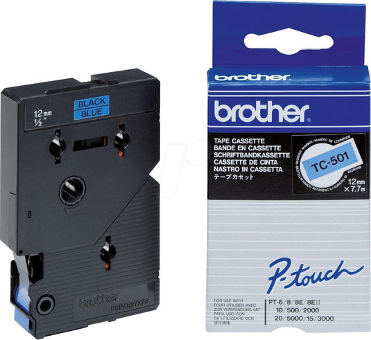 Brother tc-501 - 12mm - black on blue for pt-8e pt-2000 pt-3000 pt-5000