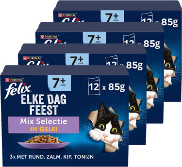 Felix elke dag feest 7+ senior mix selectie - kattenvoer natvoer - zalm tonijn kip rund - 48 x 85 g