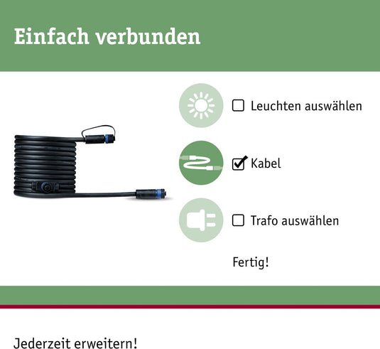Paulmann plug shine kabel 5m 2 uitgangen ip68 zwart