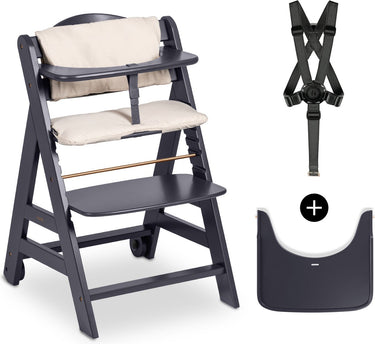 Hauck beta+ kinderstoelset - fsc®-gecertificeerd – hout - inclusief wielen en houten tafel - dark grey