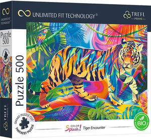 Trefl puzzel 500 stukjes tiger encounter fsc duurzaam karton.