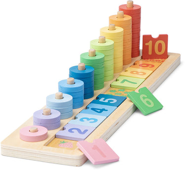Woet ® houten tel- en stapelspel voor kinderen - leer tellen en sorteren - educatief rekenspel 1 t m 10 met kleuren, cijfers en ringen - montessori speelgoed - vanaf 3 jaar