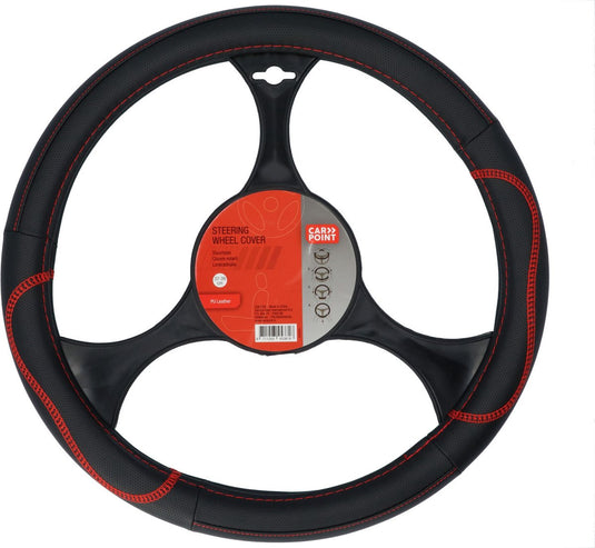 Carpoint stuurhoes auto - pu leer zwart met rode accenten - voor sturen met een diameter van 37-39 cm