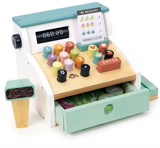 Tender leaf toys tender leaf marktdag - kassa met scanner - met accessoires - hout - 3 jaar
