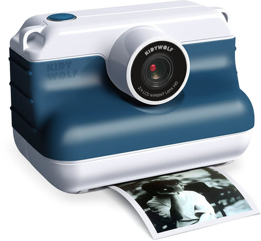 Kidywolf k-print instant camera met thermische printer blauw – direct print zonder inkt, 8mp, 1080p - 8+