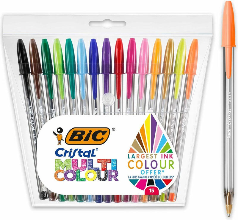 Load image into Gallery viewer, Bic cristal multicolour balpennen brede punt (1.6 mm) - verschillende kleuren - pak van 15 stuks
