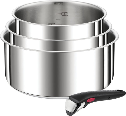 Tefal ingenio preference - pannenset - 3-delig - inductie - stapelbaar - afneembare handgreep - ruimtebesparend