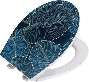 Wenko wc bril leaves - antibacterieel duroplast met structuurprint - easy-close softclose sluiting - fix-clip bevestiging afklikbaar in rvs - toiletbril decor met structuur - toiletzitting met print