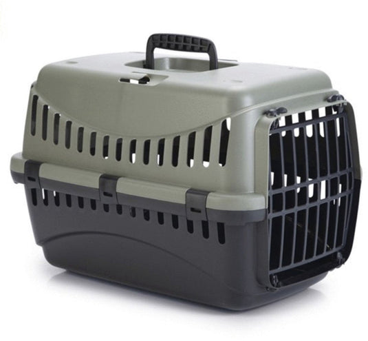 Beeztees gipsy eco reismand kat - transportbox kat klein huisdier - afneembare bovenkant groen zwart - 45x26x29 cm