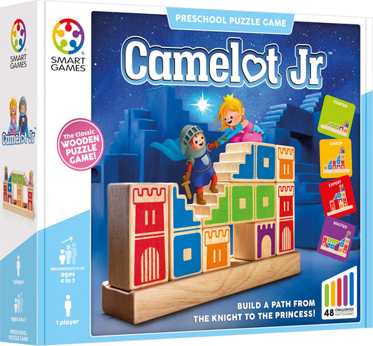 Smartgames camelot jr. - houten logisch denkspel - 48 ruimtelijke bouwuitdagingen - educatief solospel - vanaf 4 jaar