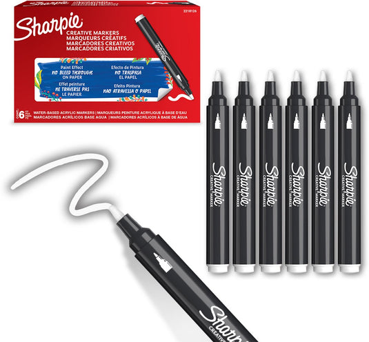 Sharpie creative marker acrylverfmarkers | ronde punt | verfmarkers op waterbasis | inkt loopt niet door en geschikt voor de meeste oppervlakken | wit | 6 stuks