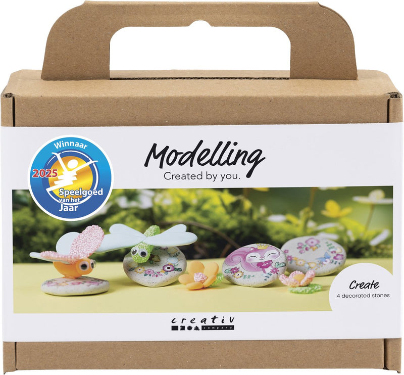 Load image into Gallery viewer, Creativ company http: www.cchobby.nl mini-hobbyset-boetseren-steen-met-insect-grijs-lichtroze-licht-turquoise-1-doos
