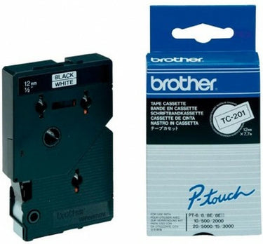 Brother laminated tape for labelling machines tc-201 12 mm x 7,7 m white black