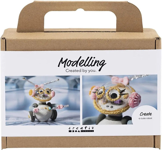 Creativ company https: www.cchobby.nl mini-hobbyset-boetseren-robot-grijs-roze-1-doos