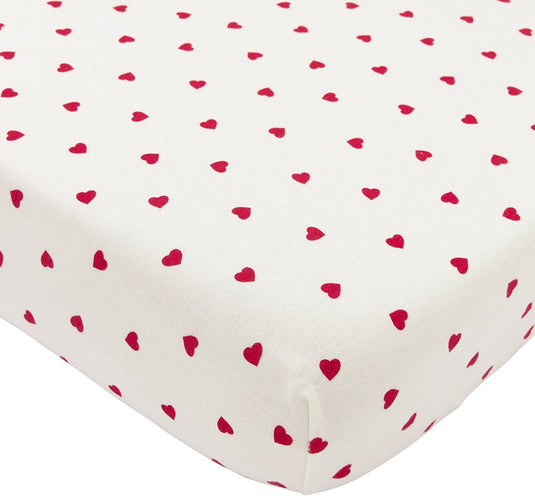 Meyco baby sweet heart hoeslaken co-sleeper - white red - 50x90cm