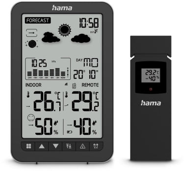 Hama wetterstation ko samui, mit außensensor, funk, wecker, schwarz 00222219 draadloos weerstation
