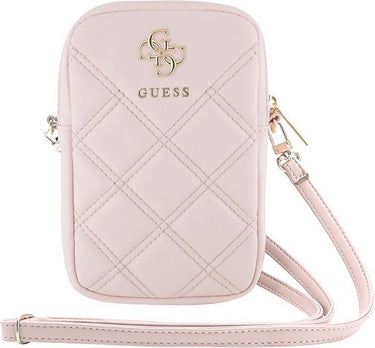 Guess quilted 4g metal logo wallet pouch met riem (7 inch) - roze