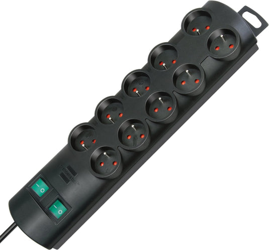 Brennenstuhl primera-line stekkerdoos 10-voudig zwart 2m h05vv-f 3g1,5 de stopcontacten zijn schakelbaar per 5 *fr*