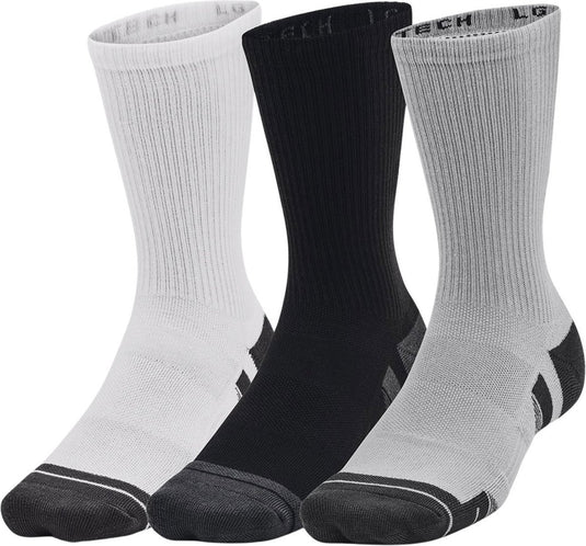Under armour ua performance tech 3pk crew-gry unisex sportsokken - mod grijs - wit - jet grijs