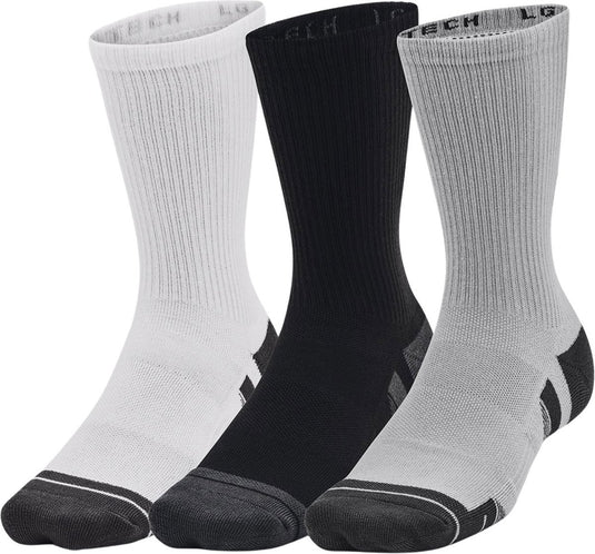 Under armour ua performance tech 3pk crew-gry unisex sportsokken - mod grijs - wit - jet grijs