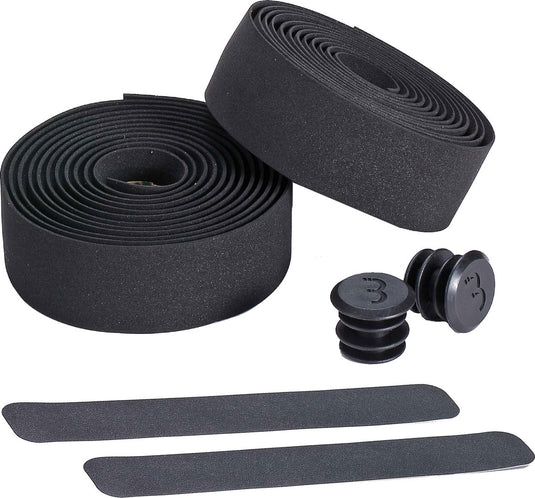 Bbb cycling stuurlint racefiets - zelfklevend stuurtape met stretch materiaal - antislip - lengte: 200cm - dikte: 2mm - inclusief stuurdoppen - zwart - raceribbon bht-01
